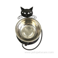 Cute Cat Pet Feeding Bowl Metal Holder